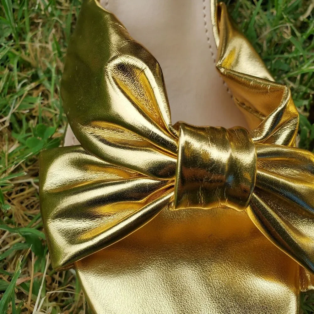 Gold Platform Heels With Bow Women’s Size 9